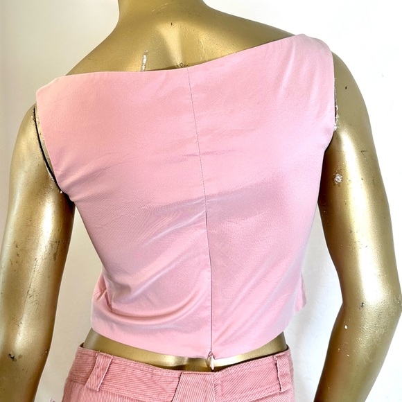VINTAGE DAVID MEISTER LIGHT PINK HIGH NECK SLEEVELESS CROP TOP-2 - Picture 4 of 7